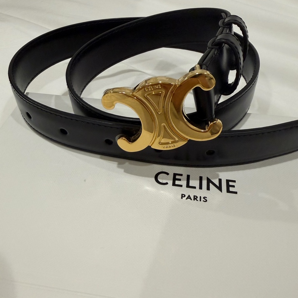 Celine Black Belt with Gold Emblem Buckle